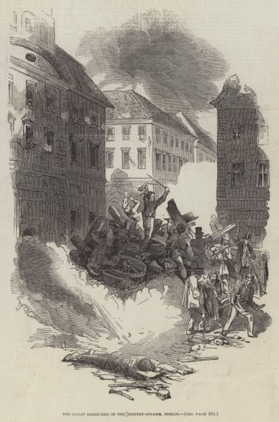La grande barricade dans la Breiten-Strasse, Berlin (gravure) - English School