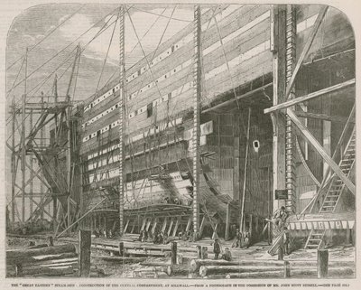 Le navire à vapeur Great Eastern; Construction du compartiment central à Millwall - English School