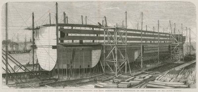 Le navire à vapeur Great Eastern; Construction sur les stocks, Millwall - English School