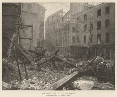 Le grand incendie à Old Bailey (gravure) - English School