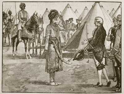 Le Grand Moghol entrant dans le camp anglais, 1765 (illustration de Cassells Illustrated History of England) - English School