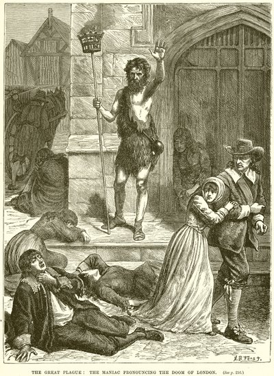La Grande Peste : Le maniaque prononçant la condamnation de Londres - English School