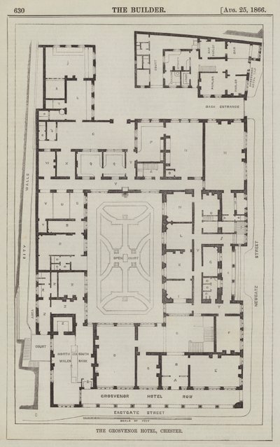 Hôtel Grosvenor, Chester (gravure) - English School