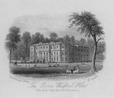The Grove Watford, Hertfordshire, la résidence du comte de Clarendon (gravure) - English School