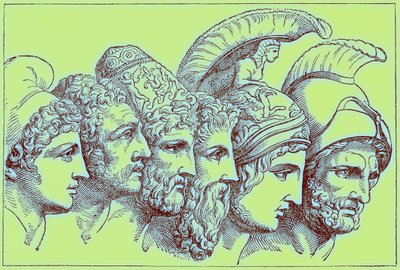 Les héros de la guerre de Troie : Paris, Diomède, Ulysse, Nestor, Achille, Agamemnon, illustration de L