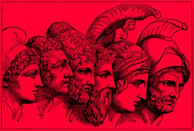 Les héros de la guerre de Troie : Paris, Diomède, Ulysse, Nestor, Achille, Agamemnon, illustration de L