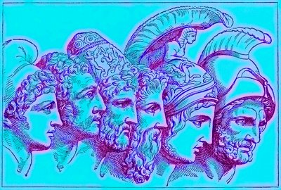 Les héros de la guerre de Troie : Paris, Diomède, Ulysse, Nestor, Achille, Agamemnon, illustration de L