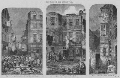Les maisons des pauvres de Londres (gravure) - English School