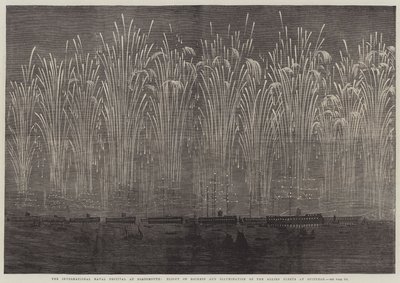 Le festival naval international à Portsmouth, volée de fusées et illumination des flottes alliées à Spithead - English School