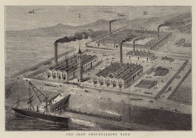 Le chantier de construction navale en fer (gravure) - English School