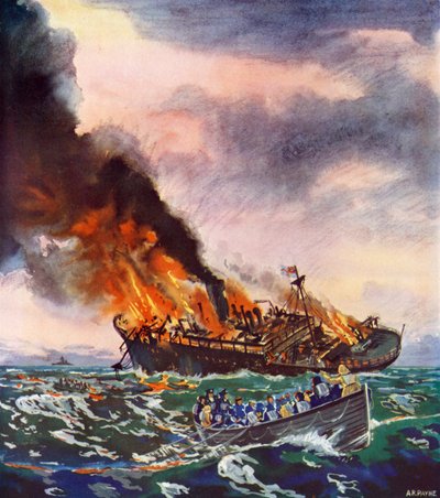 Le Jervis Bay, coulé le 5 novembre 1940 (lithographie couleur) - English School