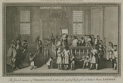 Les moyens juifs de présenter la Loi au peuple à Dukes Place, Londres - English School