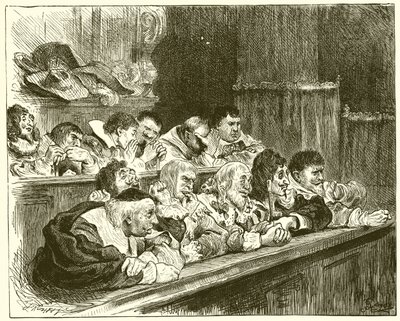 Le jury. Monsieur Aveugle, Monsieur Malice, Monsieur Amour Luxure, Monsieur Vie Lâche, Monsieur Tête Brûlée, Monsieur Hautain, Monsieur Inimitié, Monsieur Menteur, Monsieur Cruauté, Monsieur Haine Lumière, Monsieur Implacable - English School