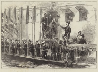 Le roi de Grèce reçu par le Prince de Galles à bord du HMS Serapis - English School