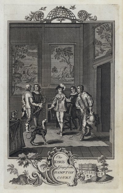 La fuite du roi de Hampton Court (gravure) - English School