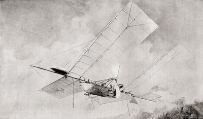 La machine volante Langley Aerodrome en vol au XIXe siècle. Du Strand Magazine publié en 1897. - English School