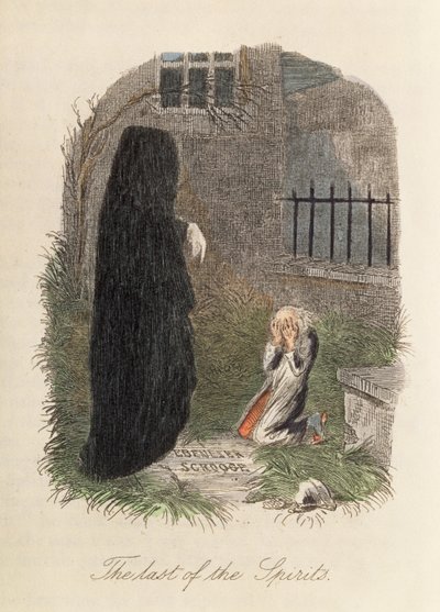 Le Dernier des Esprits, illustration de Un chant de Noël par Charles Dickens (1812-70) 1843 (gravure en couleur) - English School