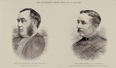 Le défunt révérend Rowley Hill, évêque de Sodor et Man et le défunt capitaine E. B. T. Vaughan, 6e Infanterie du Punjab, assassinés par des dacoits en Birmanie, de The Illustrated London News, 18 juin 1887 - English School