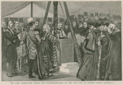 Le Lord Chancelier posant la première pierre du nouveau tribunal de la ville de Londres, Guildhall - English School