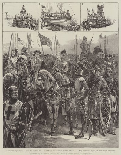 Le défilé du Lord Maire, certains des principaux personnages de la procession (gravure) - English School