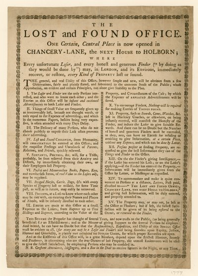 Bureau des objets trouvés, Chancery Lane, Londres - English School