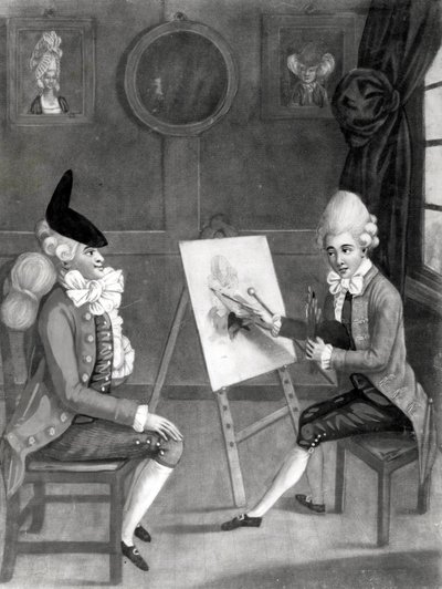 Le peintre Macaroni, ou Billy Dimple se préparant pour son portrait - English School