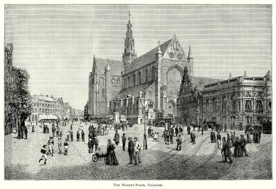 La place du marché, Haarlem (gravure) - English School