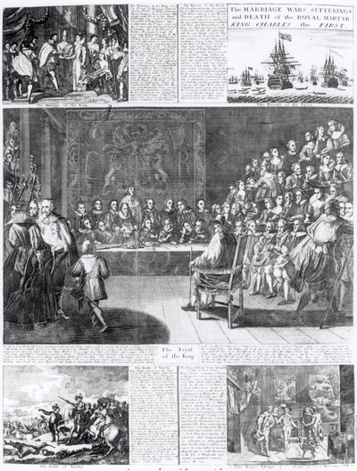 Le Mariage, les guerres, les souffrances et la mort du martyr royal, le roi Charles Ier, imprimé par Henry Overton et J. Hoole - English School