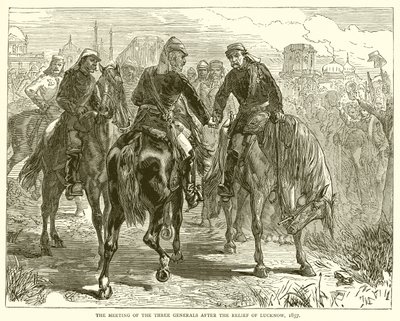 La rencontre des trois généraux après le secours de Lucknow, 1857 - English School