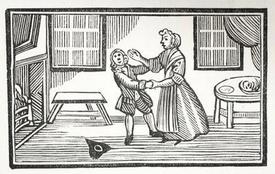 La méthode que Meg a utilisée pour faire payer un des vicaires, illustration de Chap-books du XVIIIe siècle par John Ashton, pub. 1882 - English School