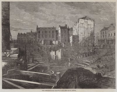 Le Métropolitain et le Fleet Ditch (gravure) - English School