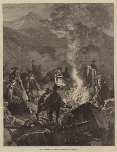 Le feu de la Saint-Jean dans les Hautes-Bavaroises (gravure) - English School