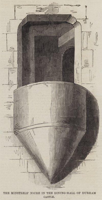 La niche des ménestrels dans la salle à manger du château de Durham (gravure) - English School