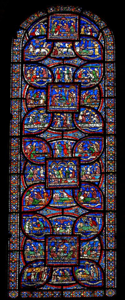 La fenêtre du Miracle représentant diverses histoires de guérison - English School