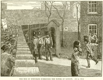 La foule des Spenceans convoquant la Tour de Londres - English School