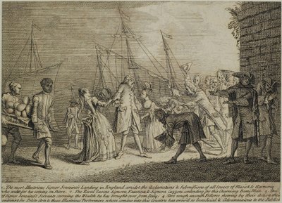 Le Très Illustre Signor Senesinos débarquant en Angleterre, vers 1726 - English School