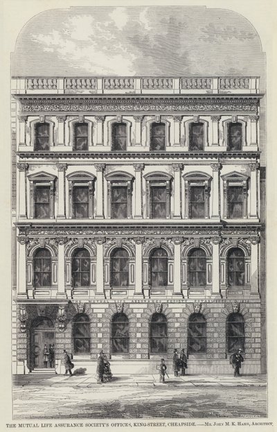 Les bureaux de la Mutual Life Assurance Society, King-Street, Cheapside (gravure) - English School