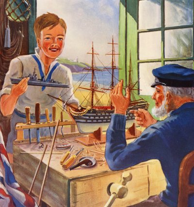 La Nelson Touch, jeunes et vieux maquettistes (lithographie couleur) - English School