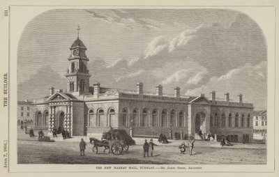 Nouveau Hall du Marché, Burnley, M. James Green, Architecte (gravure) - English School