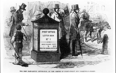 La nouvelle boîte aux lettres de la poste, au coin de Fleet Street et Farringdon Street, de The Illustrated London News, 24 mars 1855 - English School