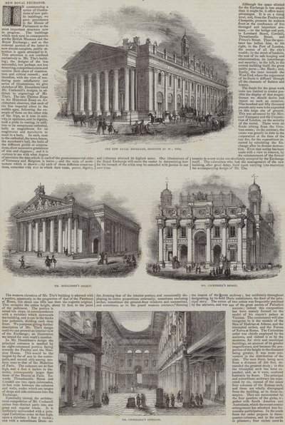 La nouvelle Bourse royale, Londres, avec des designs alternatifs - English School