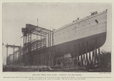 Le nouveau paquebot de la White Star Line, "Oceanic," sur les stocks - English School