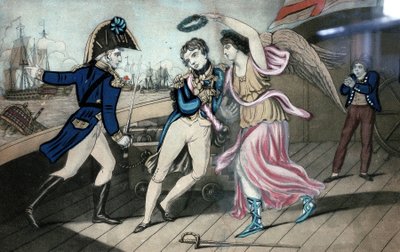 Le noble amiral Lord Nelson, tombant dans les bras de la victoire, 11 mars - English School