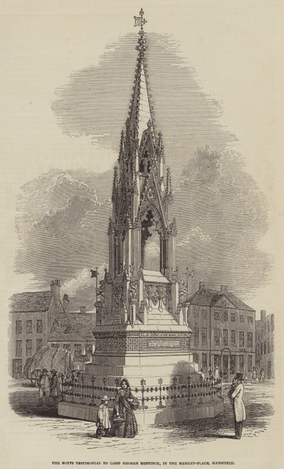 Le témoignage de Notts à Lord George Bentinck, sur la place du marché, Mansfield (gravure) - English School
