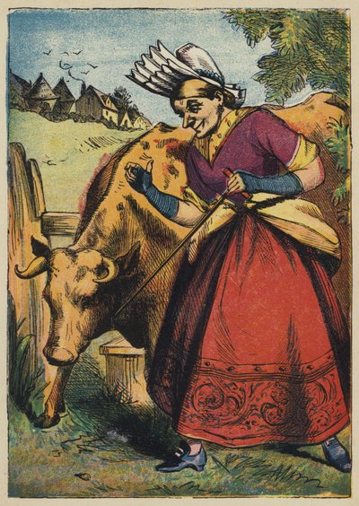 La Vieille Femme et la Vache (lithographie en couleur) - English School