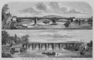 Les anciens et nouveaux ponts de Trent, Nottingham (gravure) - English School
