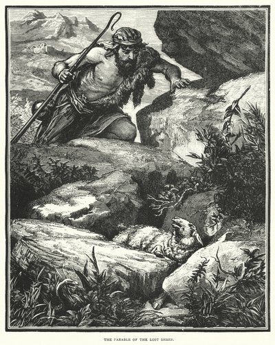 La parabole de la brebis perdue (gravure) - English School