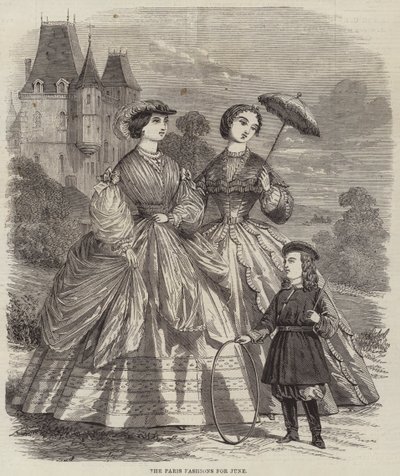 Les modes parisiennes de juin (gravure) - English School