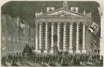 Les illuminations de la paix au Royal Exchange, Londres, 29 mai 1856 - English School
