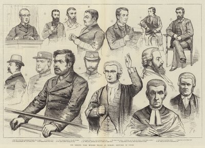 Les procès pour meurtre du Phoenix Park à Dublin, croquis au tribunal - English School